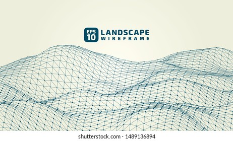 Abstract wireframe background. 3D grid technology illustration landscape. Digital Terrain Cyberspace in the Mountains with valleys. Data Array. EPS10 Vector.