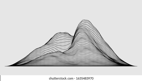 Abstract wireframe background. 3D grid technology illustration landscape. Digital Terrain Cyberspace in the Mountains with valleys. Data Array. Vector Illustration.