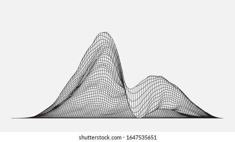 Abstract wireframe background. 3D grid technology illustration landscape. Digital Terrain Cyberspace in the Mountains with valleys. Data Array. Vector Illustration.