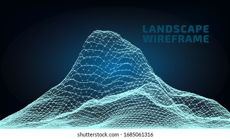 Abstract wireframe background. 3D grid technology illustration landscape. Digital Terrain Cyberspace in the Mountains with valleys. Data Array. Vector Illustration.