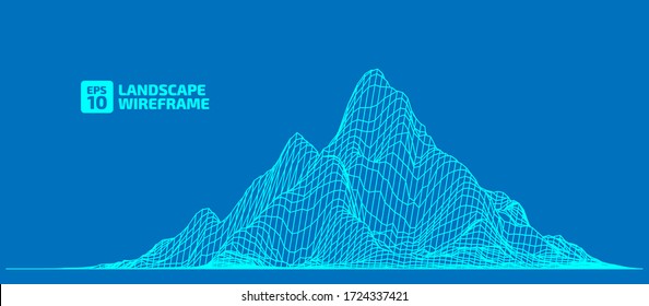 Abstract wireframe background. 3D grid technology illustration landscape. Digital Terrain Cyberspace in the Mountains with valleys. Data Array. Vector Illustration.