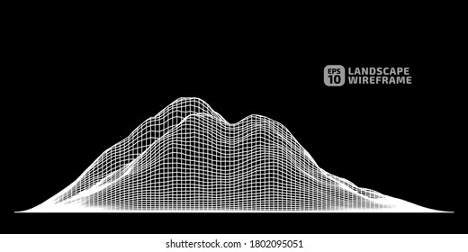 Abstract wireframe background. 3D grid technology illustration landscape. Digital Terrain Cyberspace in the Mountains with valleys. Data Array. Vector Illustration.