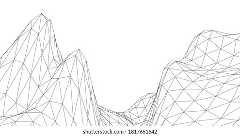 Abstract wireframe background. 3D grid technology illustration landscape. Digital Terrain Cyberspace in the Mountains with valleys. Data Array. Vector Illustration.