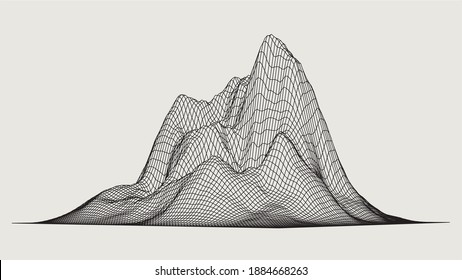 Abstract wireframe background. 3D grid technology illustration landscape. Digital Terrain Cyberspace in the Mountains with valleys. Data Array. Black and Gray Colors.| EPS10 Vector.