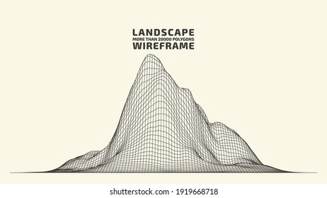 Abstract wireframe background. 3D grid technology illustration landscape. Digital Terrain Cyberspace in the Mountains with valleys. Data Array. Vector Illustration.