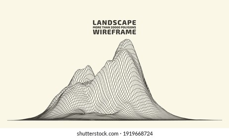 Abstract wireframe background. 3D grid technology illustration landscape. Digital Terrain Cyberspace in the Mountains with valleys. Data Array. Vector Illustration.