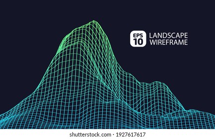 Abstract wireframe background. 3D grid technology illustration landscape. Digital Terrain Cyberspace in the Mountains with valleys. Data Array. Vector Illustration.