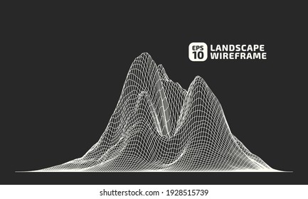 Abstract wireframe background. 3D grid technology illustration landscape. Digital Terrain Cyberspace in the Mountains with valleys. Data Array. Vector Illustration.