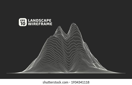 Abstract wireframe background. 3D grid technology illustration landscape. Digital Terrain Cyberspace in the Mountains with valleys. Data Array. Vector Illustration.