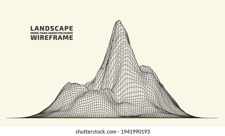 Abstract wireframe background. 3D grid technology illustration landscape. Digital Terrain Cyberspace in the Mountains with valleys. Data Array. Vector Illustration.