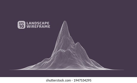 Abstract wireframe background. 3D grid technology illustration landscape. Digital Terrain Cyberspace in the Mountains with valleys. Data Array. Vector Illustration.