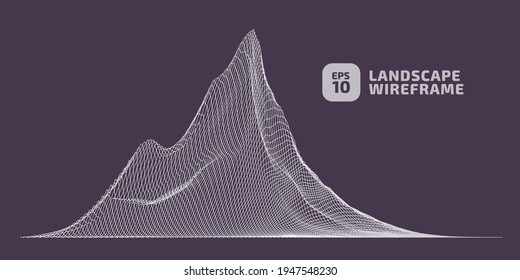 Abstract wireframe background. 3D grid technology illustration landscape. Digital Terrain Cyberspace in the Mountains with valleys. Data Array. Vector Illustration.