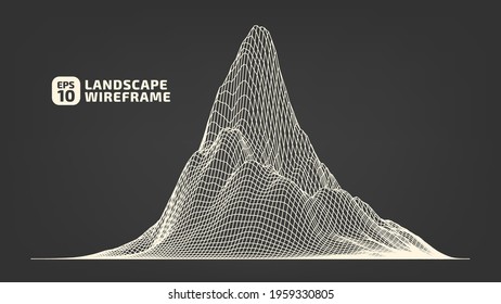 Abstract wireframe background. 3D grid technology illustration landscape. Digital Terrain Cyberspace in the Mountains with valleys. Data Array. Vector Illustration.