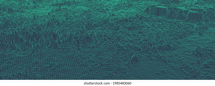Abstract wireframe background. 3D grid technology illustration landscape. Digital Terrain Cyberspace in the Mountains with valleys. Data Array. Vector Illustration.