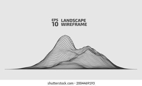 Abstract wireframe background. 3D grid technology illustration landscape. Digital Terrain Cyberspace in the Mountains with valleys. Data Array. Vector Illustration.