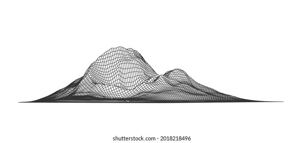 Abstract wireframe background. 3D grid technology illustration landscape. Digital Terrain Cyberspace in the Mountains with valleys. Data Array. Vector Illustration.
