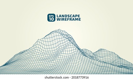 Abstract wireframe background. 3D grid technology illustration landscape. Digital Terrain Cyberspace in the Mountains with valleys. Data Array. Vector Illustration.