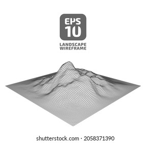 Abstract wireframe background. 3D grid technology illustration landscape. Digital Terrain Cyberspace in the Mountains with valleys. Data Array. Vector Illustration.