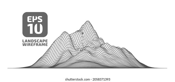 Abstract wireframe background. 3D grid technology illustration landscape. Digital Terrain Cyberspace in the Mountains with valleys. Data Array. Vector Illustration.