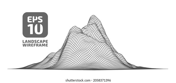 Abstract wireframe background. 3D grid technology illustration landscape. Digital Terrain Cyberspace in the Mountains with valleys. Data Array. Vector Illustration.