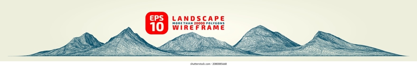 Abstract wireframe background. 3D grid technology, vector illustration landscape. Green on Yellow colors. Digital Terrain Cyberspace in Mountains with valleys. Data Array. Isolated object. Wide size.