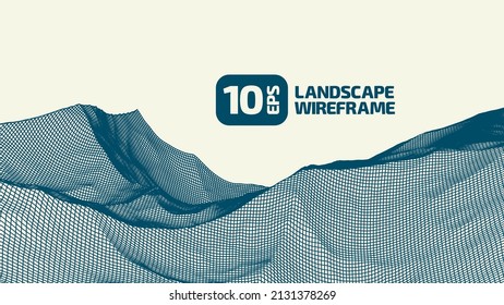 Abstract wireframe background. 3D grid technology illustration landscape. Digital Terrain Cyberspace in the Mountains with valleys. Data Array. Vector Illustration.