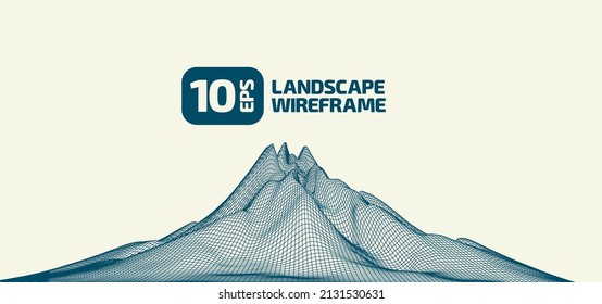Abstract wireframe background. 3D grid technology illustration landscape. Digital Terrain Cyberspace in the Mountains with valleys. Data Array. Vector Illustration.