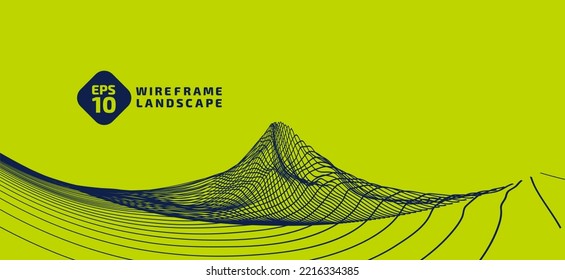 Abstract wireframe background. 3D grid technology, vector illustration landscape. Blue on  gteen colors. Digital Terrain Cyberspace in Mountains with valleys. Data Array. Isolated object. Wide size.