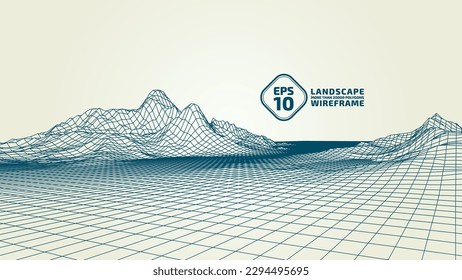 Abstract wireframe background. 3D grid technology, vector illustration landscape. Green on Yellow colors. Digital Terrain Cyberspace in Mountains with valleys. Data Array. Isolated object.