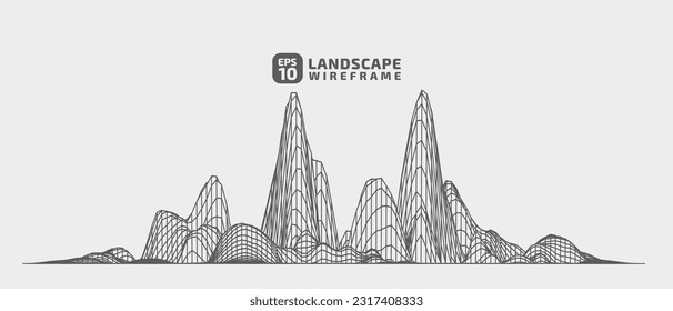 Abstract wireframe background. 3D grid technology illustration landscape. Digital Cyberspace in the Mountains with valleys. EPS10 Vector.