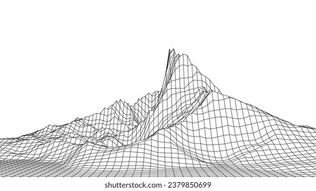 Abstract wireframe background. 3D grid technology illustration landscape. Digital Cyberspace in the Mountains with valleys. EPS10 Vector.