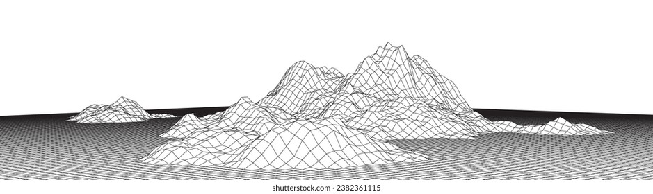 Abstract wireframe background. 3D grid technology illustration landscape. Digital Cyberspace in the Mountains with valleys. EPS10 Vector.