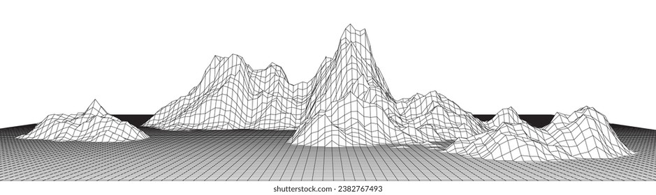 Abstract wireframe background. 3D grid technology illustration landscape. Digital Cyberspace in the Mountains with valleys. EPS10 Vector.