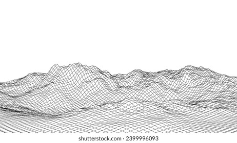 Fondo de trama abstracta. paisaje de ilustración de tecnología de cuadrícula 3D. Ciberespacio Digital Terrain en las montañas con valles. Matriz de datos. | Vector EPS10.