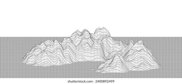 Abstract wireframe background. 3D grid technology illustration landscape. Digital Terrain Cyberspace in the Mountains with valleys. Data Array. | EPS10 Vector.
