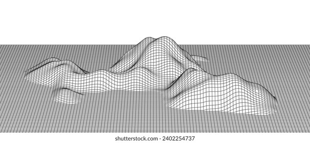Abstract wireframe background. 3D grid technology illustration landscape. Digital Terrain Cyberspace in the Mountains with valleys. Data Array. | EPS10 Vector.