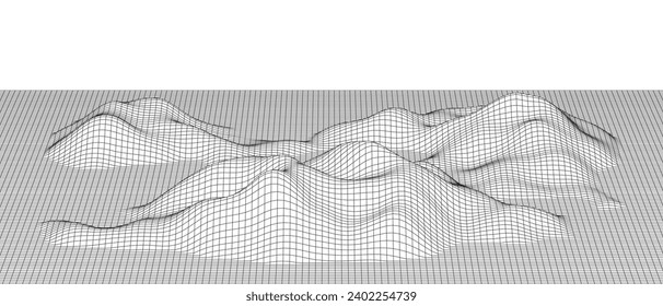 Abstract wireframe background. 3D grid technology illustration landscape. Digital Terrain Cyberspace in the Mountains with valleys. Data Array. | EPS10 Vector.