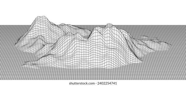 Abstract wireframe background. 3D grid technology illustration landscape. Digital Terrain Cyberspace in the Mountains with valleys. Data Array. | EPS10 Vector.