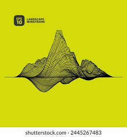 Abstract wireframe background. 3D grid technology illustration landscape. black thin lines on a white background, texture mesh. Digital Cyberspace in the  Mountains with valleys. EPS10 Vector.