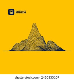 Abstract wireframe background. 3D grid technology illustration landscape. black thin lines on a white background, texture mesh. Digital Cyberspace in the  Mountains with valleys. EPS10 Vector.