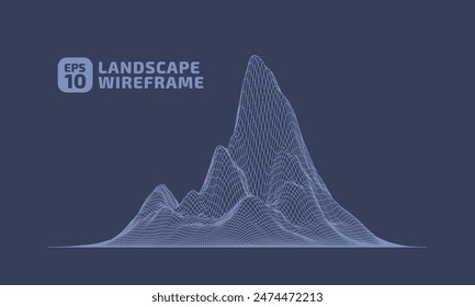 Abstract wireframe background. 3D grid technology illustration landscape. Blue colors, texture mesh. Digital Cyberspace in the  Mountains with valleys. EPS10 Vector.