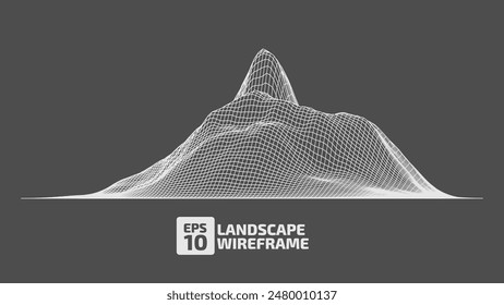 Abstract wireframe background. 3D grid technology, vector illustration landscape. White on black colors. Digital Terrain Cyberspace in Mountains with valleys. Data Array. Isolated object.
