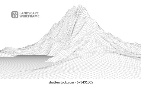 Abstract wireframe background. 3D grid technology illustration landscape. Digital Terrain Cyberspace in the Mountains with valleys | EPS10 Vector.