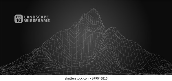 Abstract wireframe background. 3D grid technology illustration landscape. Digital Terrain Cyberspace in the Mountains with valleys | EPS10 Vector.