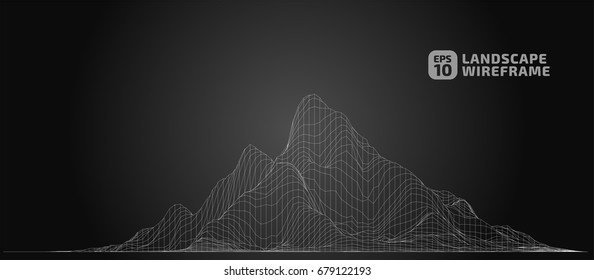 Abstract wireframe background. 3D grid technology illustration landscape. Digital Terrain Cyberspace in the Mountains with valleys | EPS10 Vector.