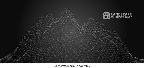 Abstract wireframe background. 3D grid technology illustration landscape. Digital Terrain cyberspace in the Mountains with valleys | EPS10 Vector.