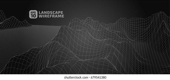 Abstract wireframe background. 3D grid technology illustration landscape. Digital Terrain Cyberspace in the Mountains with valleys | EPS10 Vector.