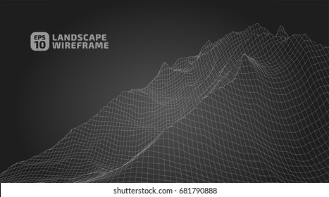 Abstract wireframe background. 3D grid technology illustration landscape. Digital Terrain Cyberspace in the Mountains with valleys | EPS10 Vector.
