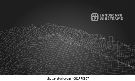 Abstract wireframe background. 3D grid technology illustration landscape. Digital Terrain Cyberspace in the Mountains with valleys | EPS10 Vector.