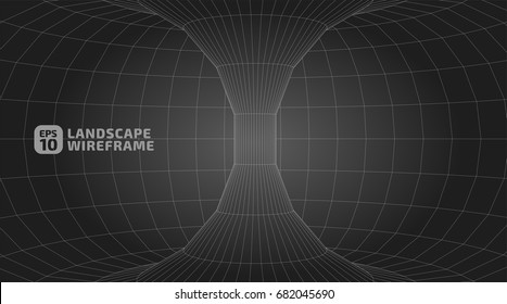 Abstract wireframe background. 3D grid technology illustration landscape. Digital Terrain Cyberspace in the Mountains with valleys | EPS10 Vector.